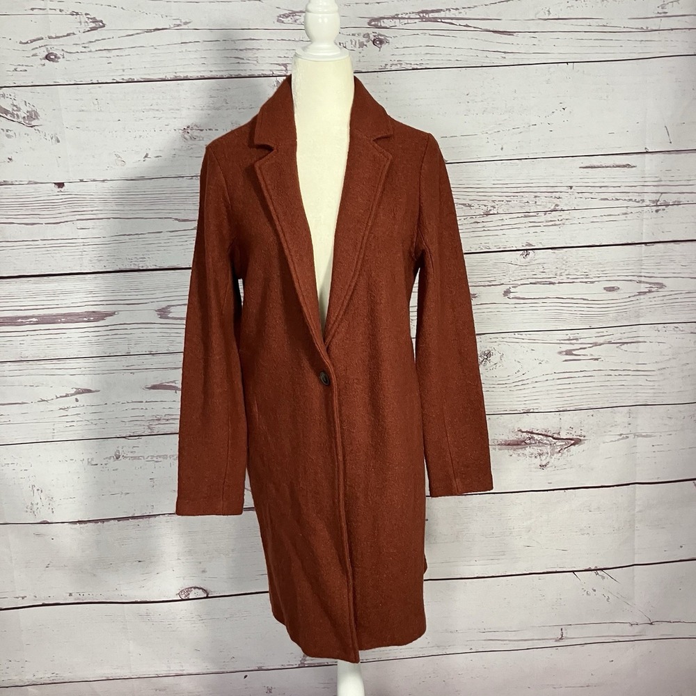 Rachel‎ Zoe Wool Blend Long Coat Rust Brown Single Button Tailored Women M
